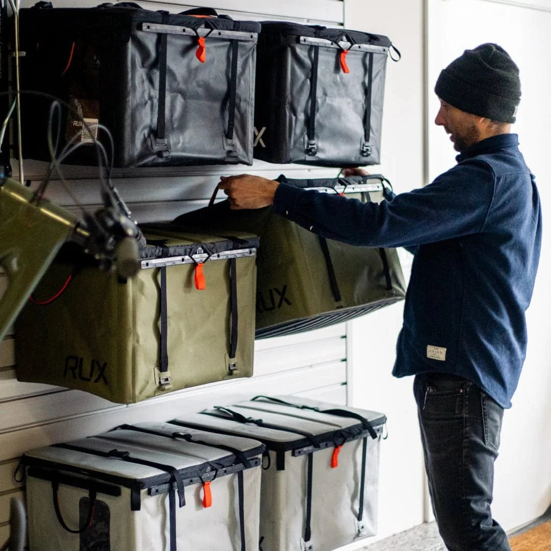 RUX 70Ls attached to Slatwall in a garage