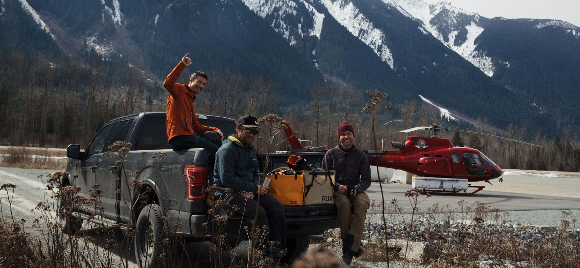 RUX Founders getting ready for a heli trip up to Whitecap Alpine