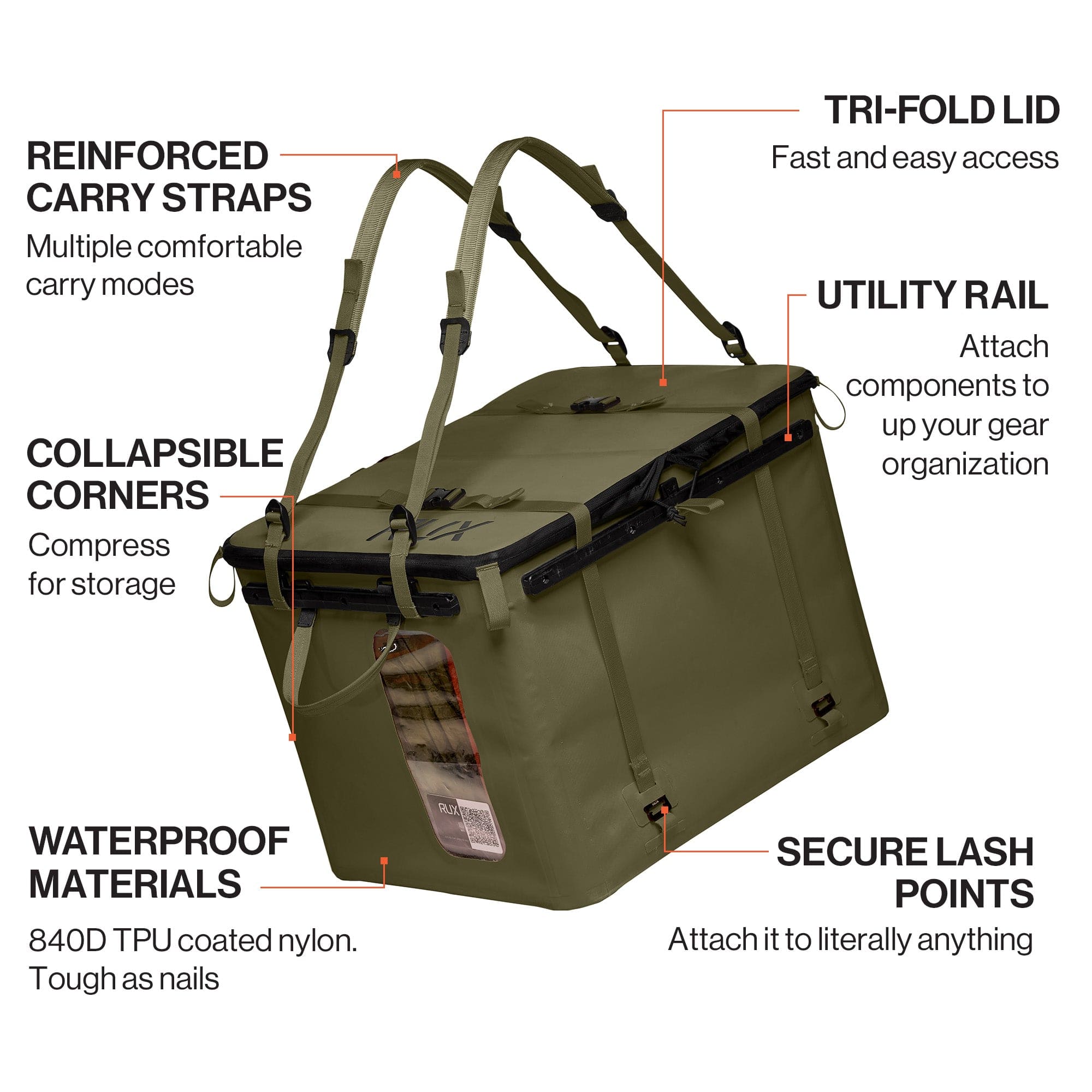RUX 70L Gear Hauler - Weatherproof & Durable Adventure Bag